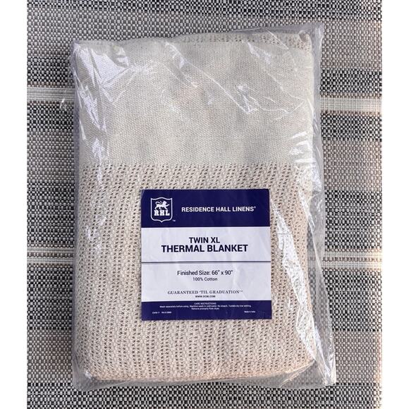 Vtg New Residence Hall Linens Thermal Blanket Twin XL 66"x 90" Tan Cotton Woven - Picture 1 of 2